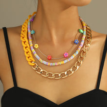 Load image into Gallery viewer, Multi-layer Fashion Personalized Beaded Necklace Choker Handmade Soft Clay Flower Rice Beads Chain Multicolor Necklace Women Jewelry