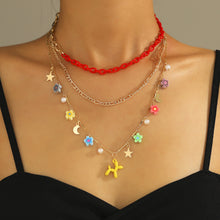 Load image into Gallery viewer, Multi-layer Fashion Personalized Beaded Necklace Choker Handmade Soft Clay Flower Rice Beads Chain Multicolor Necklace Women Jewelry