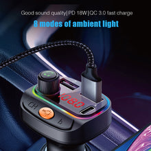 Load image into Gallery viewer, Car Bluetooth 5.0 Transmitter Wireless Mp3 Player Handsfree Audio Receiver Ambient Light FM Transmitter Type-C 3.1A Quick Charge