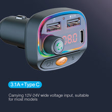 Load image into Gallery viewer, Car Bluetooth 5.0 Transmitter Wireless Mp3 Player Handsfree Audio Receiver Ambient Light FM Transmitter Type-C 3.1A Quick Charge