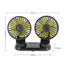 Load image into Gallery viewer, Car Fan Multi-Angle Rotatable Dual Head 3-Speed Dashboard USB Powered For Summer Cooling Fan Accessories