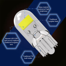 Load image into Gallery viewer, 2Pcs Super Bright T10 LED BULB W5W Sapphire COB Drive-Free led wedge bulb Dome Reading Lamp Bulb Super Bright 12V Car Bulb 6000K