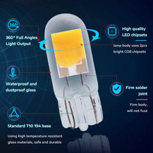 Load image into Gallery viewer, 2Pcs Super Bright T10 LED BULB W5W Sapphire COB Drive-Free led wedge bulb Dome Reading Lamp Bulb Super Bright 12V Car Bulb 6000K