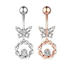 Load image into Gallery viewer, Personalized Butterfly Zircon Navel Ring Creative Crystal Belly Button Rings Simple Cute Fashion Alloy Women Body Piercing Jewelry