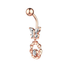 Load image into Gallery viewer, Personalized Butterfly Zircon Navel Ring Creative Crystal Belly Button Rings Simple Cute Fashion Alloy Women Body Piercing Jewelry