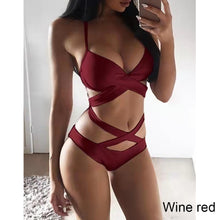 Load image into Gallery viewer, Women Sexy Solid Color Split Swimsuit Bikini Swimsuit Backless Tight Swimsuit Female Bikini Pants Swimsuit Suits
