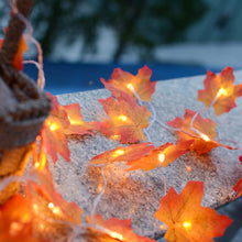 Load image into Gallery viewer, Fall Red Maple Leaf Light String Warm Yellow Simulation Fake Fall Leaves Fairy Lights for Birthday Party Wedding Decoration
