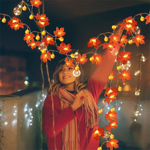 Load image into Gallery viewer, Fall Red Maple Leaf Light String Warm Yellow Simulation Fake Fall Leaves Fairy Lights for Birthday Party Wedding Decoration
