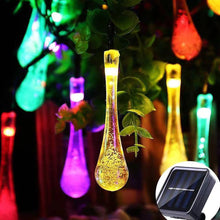 Load image into Gallery viewer, Water Drop Solar Fairy Lights String 20/30/50/100LED Garden Lights 8 Mode Flashing Christmas Party Outdoor Hanging Lights Solar Powered