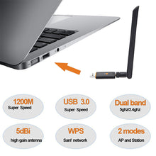 Load image into Gallery viewer, 1200Mbps Wireless WiFi USB Adapter Dual Band 2.4/5Ghz With Aerial 802.11AC Network Card High Speed USB3.0 Receiver