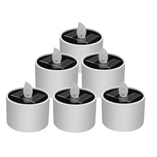 Load image into Gallery viewer, 6Pcs Outdoor Flameless Electronic Solar LED Tea Lights Solar Power LED Candles Light Plastic Solar Energy Candle Lamp