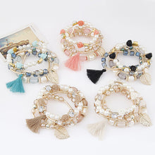 Load image into Gallery viewer, Bohemian Imitation Crystal Multi-layer Leaves Bracelet Glazed Alloy Temperament Tassel Multi-layer Bracelet Women Jewelry