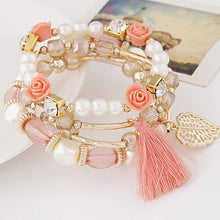 Load image into Gallery viewer, Bohemian Imitation Crystal Multi-layer Leaves Bracelet Glazed Alloy Temperament Tassel Multi-layer Bracelet Women Jewelry