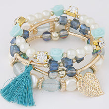 Load image into Gallery viewer, Bohemian Imitation Crystal Multi-layer Leaves Bracelet Glazed Alloy Temperament Tassel Multi-layer Bracelet Women Jewelry