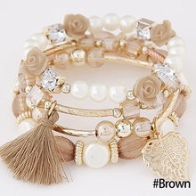 Load image into Gallery viewer, Bohemian Imitation Crystal Multi-layer Leaves Bracelet Glazed Alloy Temperament Tassel Multi-layer Bracelet Women Jewelry