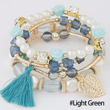 Load image into Gallery viewer, Bohemian Imitation Crystal Multi-layer Leaves Bracelet Glazed Alloy Temperament Tassel Multi-layer Bracelet Women Jewelry