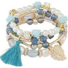 Load image into Gallery viewer, Bohemian Imitation Crystal Multi-layer Leaves Bracelet Glazed Alloy Temperament Tassel Multi-layer Bracelet Women Jewelry