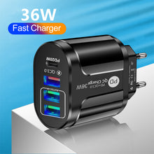 Load image into Gallery viewer, 36W PD+QC3. 0 2.4a EU US UK Standard Plug USB Charger Fast Charging Mobile Phone Charger 3usb With PD Charging Head For Phone