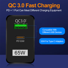 Load image into Gallery viewer, 65W Gallium Nitride Charger GaN Charger QC PD 3.0 USB Type C Fast Wall Charger For Laptop iPhone redmi Xiaomi Quick Charge