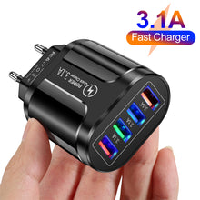 Load image into Gallery viewer, 3.1A 4usb Multi-Port Charger EU/US/UK Plug Mobile Phone Fast Charger Suitable For iPhone 13 12 11 X Pro Max Huawei P40 Xiaomi