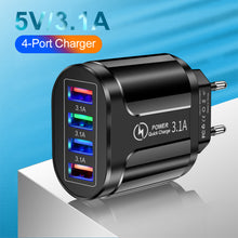 Load image into Gallery viewer, 3.1A 4usb Multi-Port Charger EU/US/UK Plug Mobile Phone Fast Charger Suitable For iPhone 13 12 11 X Pro Max Huawei P40 Xiaomi