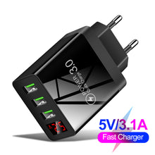 Load image into Gallery viewer, Quick Charge 3.0 3USB Digital Display Charger for IPhone Xiaomi Samsung Huawei 5V 3A Fast Charging Phone Charger