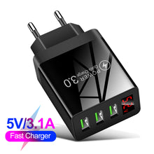 Load image into Gallery viewer, Quick Charge 3.0 3USB Digital Display Charger for IPhone Xiaomi Samsung Huawei 5V 3A Fast Charging Phone Charger