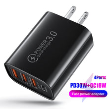 Load image into Gallery viewer, 3USB+PD QC3.0 Fast Charger 20W Type-C 3 USB Interface 5V/3.5A 9V/2A 12V/1.5A Support For Huawei SCP FCP Bi-protocol Quick Charge