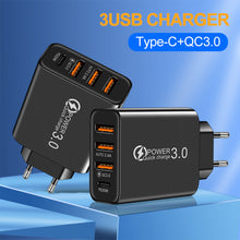 Load image into Gallery viewer, 3USB+PD QC3.0 Fast Charger 20W Type-C 3 USB Interface 5V/3.5A 9V/2A 12V/1.5A Support For Huawei SCP FCP Bi-protocol Quick Charge