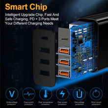 Load image into Gallery viewer, 3USB+PD QC3.0 Fast Charger 20W Type-C 3 USB Interface 5V/3.5A 9V/2A 12V/1.5A Support For Huawei SCP FCP Bi-protocol Quick Charge