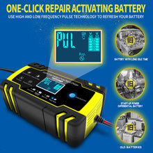 Load image into Gallery viewer, 12V/24V 8A Intelligent Car Motorcycle Battery Charger for Auto Moto Lead Acid AGM Gel VRLA Smart Charging Digital LCD Display