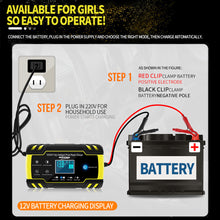Load image into Gallery viewer, 12V/24V 8A Intelligent Car Motorcycle Battery Charger for Auto Moto Lead Acid AGM Gel VRLA Smart Charging Digital LCD Display