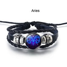 Load image into Gallery viewer, Twelve Constellation Luminous Bracelet Multilayer Leather Woven Handmade Night Light Bracelet for Women Men