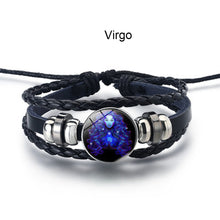 Load image into Gallery viewer, Twelve Constellation Luminous Bracelet Multilayer Leather Woven Handmade Night Light Bracelet for Women Men