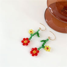Load image into Gallery viewer, Exaggerated Personality Rice Beads Flower Earrings Fashion Crystal Braided Flower Color Earrings Beaded Cute Women Jewelry