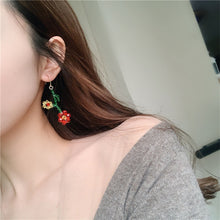 Load image into Gallery viewer, Exaggerated Personality Rice Beads Flower Earrings Fashion Crystal Braided Flower Color Earrings Beaded Cute Women Jewelry