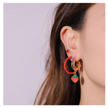 Load image into Gallery viewer, 3pcs/set Creative Rice Beads Soft Clay Earrings Fruit Strawberry Rice Beads Imitation Zircon Rhinestones Ear Stud Women Jewelry