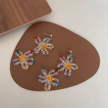 Load image into Gallery viewer, Retro Crystal Beaded Flower Long Earrings Women's Petal Tassel Stud Earrings Creative Fashion Rice Beads Jewelry Accessories