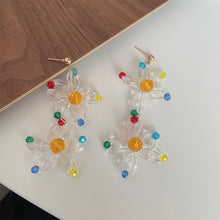 Load image into Gallery viewer, Retro Crystal Beaded Flower Long Earrings Women's Petal Tassel Stud Earrings Creative Fashion Rice Beads Jewelry Accessories