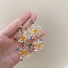 Load image into Gallery viewer, Retro Crystal Beaded Flower Long Earrings Women's Petal Tassel Stud Earrings Creative Fashion Rice Beads Jewelry Accessories