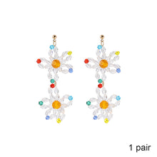 Load image into Gallery viewer, Retro Crystal Beaded Flower Long Earrings Women's Petal Tassel Stud Earrings Creative Fashion Rice Beads Jewelry Accessories