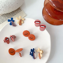 Load image into Gallery viewer, Cartoon Smiling Face Painted Earrings Female Cute Dripping Flower Earrings Creative Asymmetric Ear Clips Women Jewelry Accessories