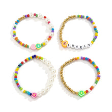 Load image into Gallery viewer, 4pcs/set Retro Stitching Soft Clay Small Flower Heart Rice Beads Bracelet Set Temperament Imitation Pearl Heart Letter Bracelet
