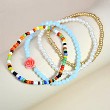 Load image into Gallery viewer, 4pcs/set Elastic Rope Rose Crystal Bracelet Female Multi-layer Combination Pearl Rice Beads Bracelet Women Beaded Jewelry