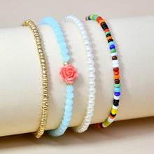 Load image into Gallery viewer, 4pcs/set Elastic Rope Rose Crystal Bracelet Female Multi-layer Combination Pearl Rice Beads Bracelet Women Beaded Jewelry