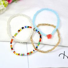Load image into Gallery viewer, 4pcs/set Elastic Rope Rose Crystal Bracelet Female Multi-layer Combination Pearl Rice Beads Bracelet Women Beaded Jewelry
