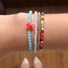 Load image into Gallery viewer, 4pcs/set Elastic Rope Rose Crystal Bracelet Female Multi-layer Combination Pearl Rice Beads Bracelet Women Beaded Jewelry