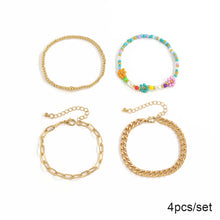 Load image into Gallery viewer, 4pcs/set Bohemian Daisy Flower Rice Bead Bracelet Women's Metal Hollow Chain Beaded Bracelet Girl Female Jewelry Accessories