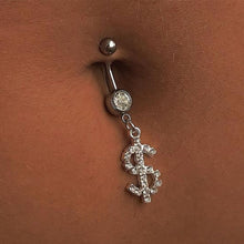 Load image into Gallery viewer, Creative Dollar Letter Belly Button Ring Non-porous Body Piercing Jewelry Zircon Fashion Women Body Sexy Accessories