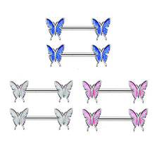 Load image into Gallery viewer, Fashion Sexy Drip Blue Butterfly Nails Nipple Ring Stainless Steel Symmetrical Piercing Jewelry Pectoral Body Accessories